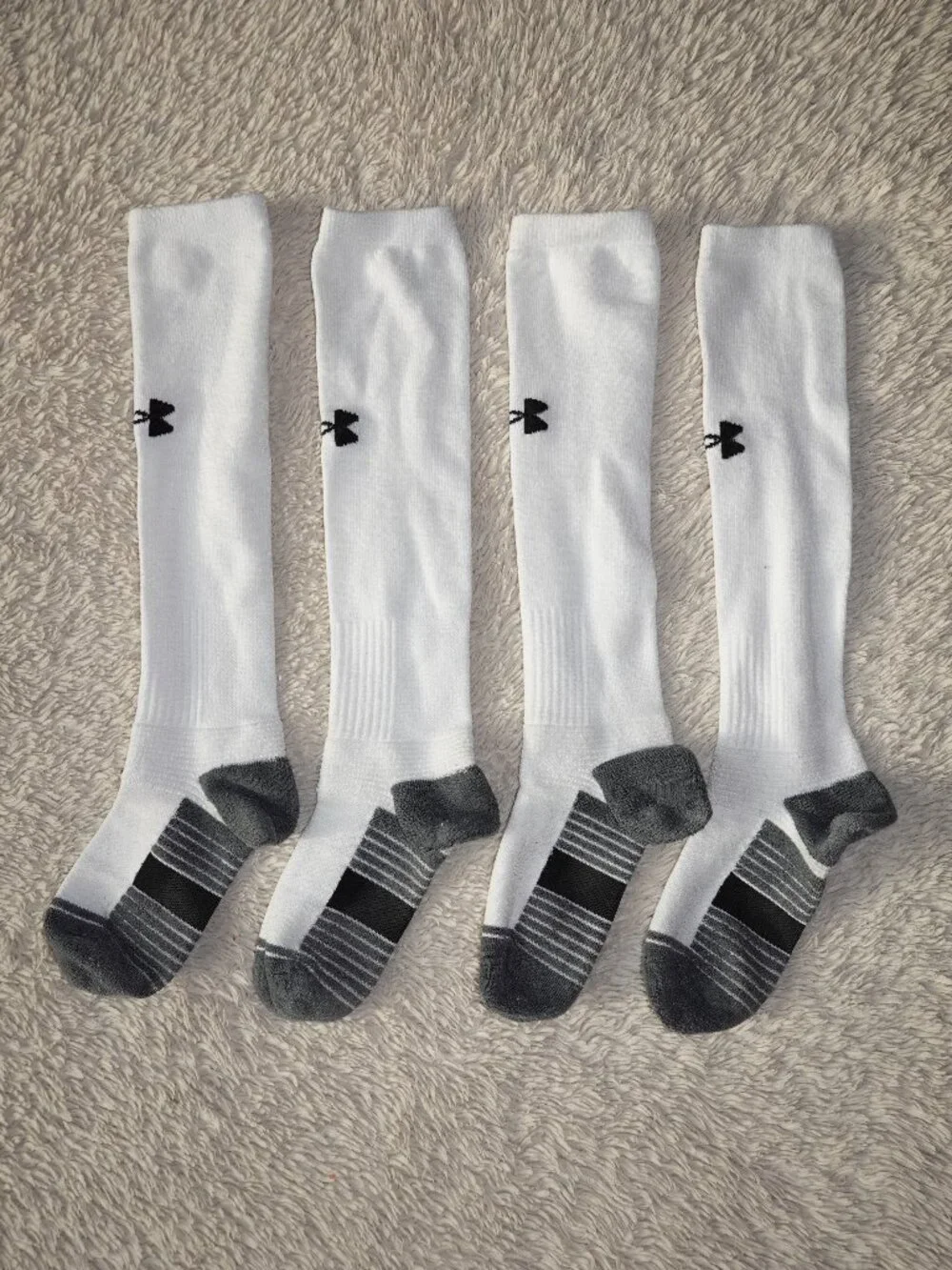 Two pairs of Unisex Size Medium Under Armour Team Over The Calf Socks, White